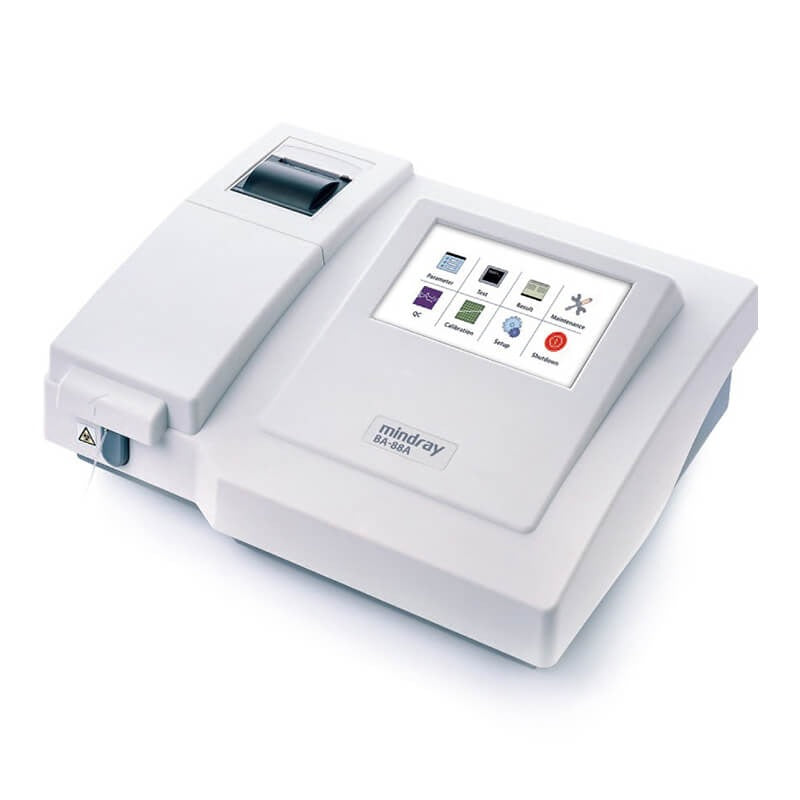 Mindray BA-88A semi-automated chemistry analyzer End point, Fixed-time, Kinetics and Absorbance; Wavelengths range 340 t